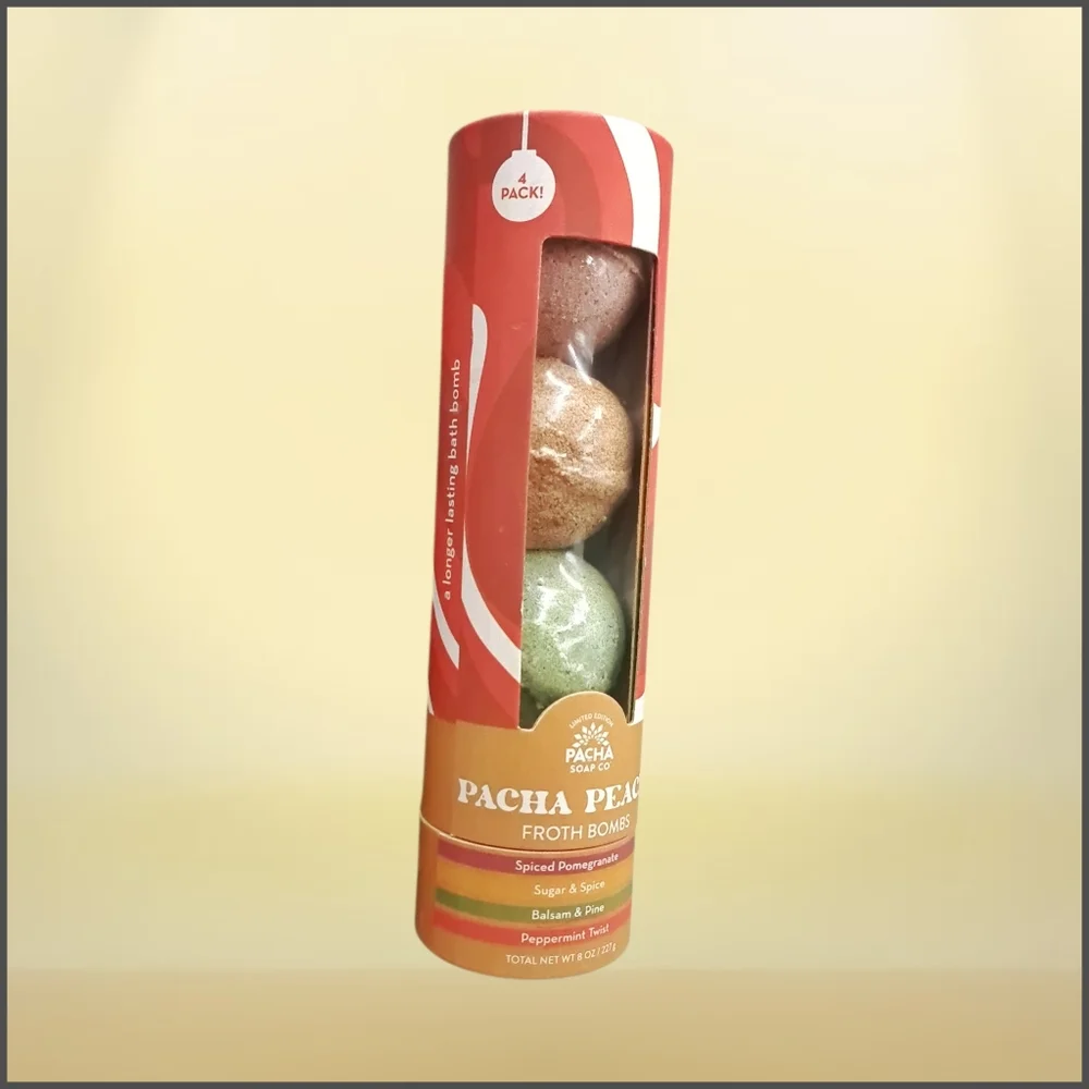Pacha Soap Co Pacha Peaces Froth Bombs 4-Pack Bath Bomb Set – 8 oz